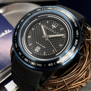 [星晴錶業]MASERATI手錶,46mm,R8851110003黑色錶面黑錶殼深黑色真皮皮革錶帶款