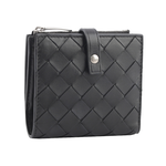 BOTTEGA VENETA 新款銀釦小羊皮編織釦式零錢袋短夾/黑色, , large