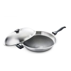 Miyaco 米雅可 新型316不銹鋼網紋不沾炒鍋蜂巢不沾鍋附蓋 36cm-Leidea樂德兒