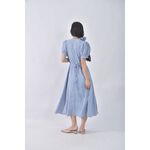 (S) chill k k碎花棉質公主袖藍色綁帶洋裝二手衣, , large