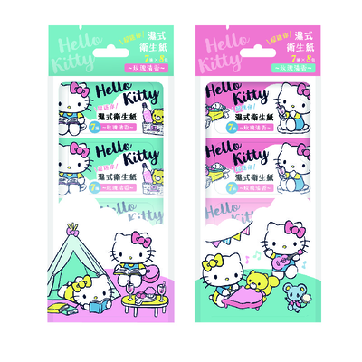 [寶富華]Hello Kitty超迷你濕式衛生紙7抽×8包(玫瑰花香)可安心丟馬桶!