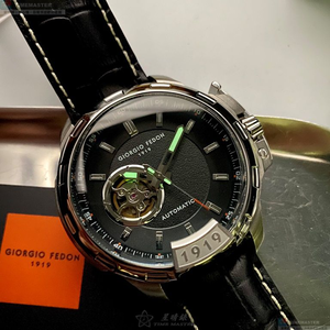 [星晴錶業]GiorgioFedon1919手錶,46mm,GF00081黑色錶面銀錶殼深黑色真皮皮革錶帶款