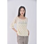 (S) 質感紡紗針織小花杏色短袖上衣二手衣, , large