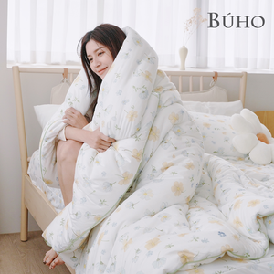 BUHO Korean Style Fully Padded Double King Bed Sheet + Double Silky Soft Milk Foam Duvet 4-Piece Set (Light Gauze Floral Pattern)