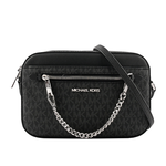 Michael Kors 銀字滿版塗層帆布附鏈帶前口袋方包/黑色, , large