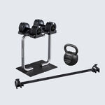 BYZOOM Fitness 11.3公斤(25磅)可調式重訓器材套組 速調啞鈴 壺鈴 槓鈴桿 啞鈴架 免運原廠一年保固, , large
