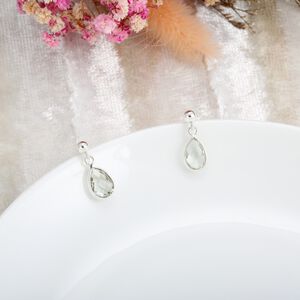 【Angel & Me】圓珠 水滴 綠水晶 Green Quartz 一對 s925 純銀耳環 耳夾 禮物