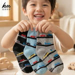 [Kaimei Cotton] MIT Taiwan-made pure cotton non-slip children's socks-car road style children 14-17cm 4-7 years old-8 pairs, , large