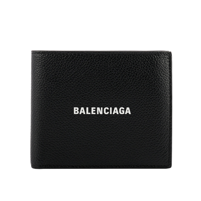 BALENCIAGA 經典LOGO牛皮8卡對開短夾/黑