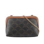 CELINE TRIOMPHE Logo 印花鏈帶斜背包/焦糖色, , large
