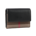 BURBERRY Lancaster 牛皮及帆布格紋三折短夾/黑色/棕色, , large