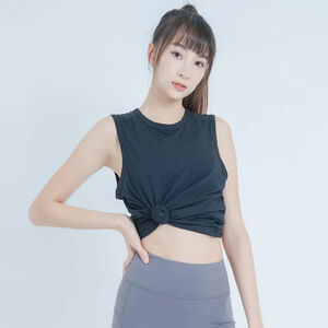 YOGA FLOW Freedom Tank(L) - 圓領拼接長板罩衫 - 烏漆黑 Black
