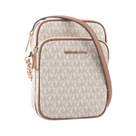 Michael Kors 金字滿版塗層帆布拉鍊中款直式斜背包/香草色, , large