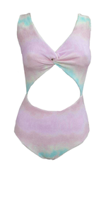 One-piece swimsuit with a twist on the front and exposed waist and hips (flaunting red/caixia pink) ready for sale, , large