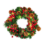 摩達客14吋豪華綠色裝飾聖誕花圈_豐盛紅金系+3米鈴鐺松果燈串-暖白光_USB控制器_本島免運費, , large