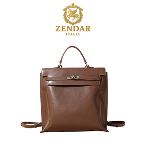 【ZENDAR】限量1折 頂級小牛皮手提包肩背包後背包 維多利亞系列 全新專櫃展示品(摩卡色)