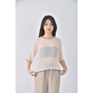 (S) 【金莎私服】方領杏色短袖上衣二手衣