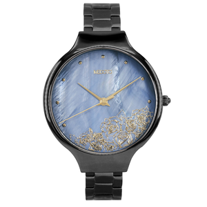 [MEDOTA] ELEGANT GLITTER Shell Surface Pearl And Rose Ladies Watch-Black / EG-11403