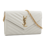 YSL V紋荔枝皮金色LOGO WOC 斜背包/復古白, , large