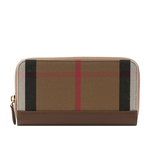 BURBERRY 格紋拼皮革ㄇ型拉鍊長夾/土棕色, , large