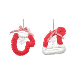 紅白絨毛聖誕吊飾-手套/聖誕帽