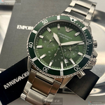 [星晴錶業]ARMANI手錶,44mm,AR00021墨綠色錶面銀錶殼銀色精鋼錶帶款, , large
