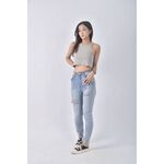 (S) jomeway高腰丹寧牛仔質感破洞藍色長褲二手衣, , large