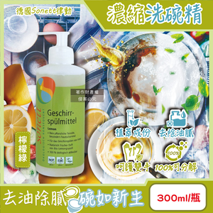 [日日好物]德國Sonett律動-按壓式高去汙環保植萃超濃縮洗碗精300ml/瓶-檸檬綠(泡泡洗潔精,碗盤清潔劑,呵護雙手洗碗凝露,鍋具抹布清潔,去除餐具髒汙油膩)