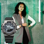 CASIO 卡西歐 G-SHOCK 金屬色雙顯電子錶-個性銀 GM-S110B-8A, , large
