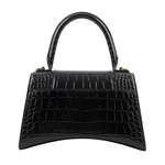 BALENCIAGA Hourglass 金釦壓鱷魚紋牛皮二用沙漏包/小款/黑色, , large