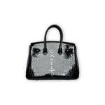 Shoulder handle bright leather hand-painted Birkin bag black (L), , large
