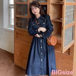 【B+大尺碼專家】-氣質系牛仔洋裝-深藍-0107040, , large