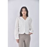(S) sugar offices修身短版V領白色襯衫上衣二手衣, , large