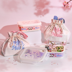 Disney Sakura Mickey Mouse Three-Compartment Sealed Ceramic Lunch Box Insulated Bag Set - Pink