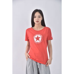 (L) 圓領紅色短袖上衣二手衣