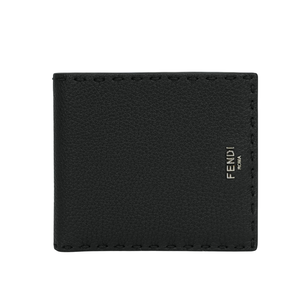 FENDI Selleria 縫線設計素面對開8卡短夾/黑色