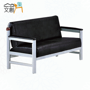 【文創集】蘿法黑透氣皮革二人座沙發椅(客約商品)