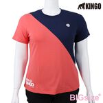 KINGO-大尺碼-女款 拚色 圓領T恤-丈青-414102, , large
