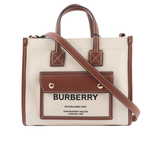 BURBERRY Freya 棉質帆布拼皮革迷你二用托特包/自然色/棕褐色, , large
