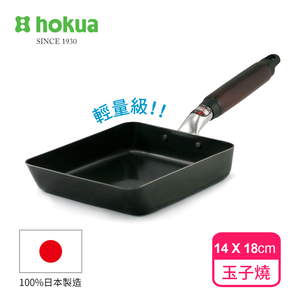 【日本北陸hokua】日本製輕量級木柄黑鐵玉子燒鍋/可用金屬鏟/IH可用鍋