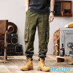 大尺碼-日系多袋束口工裝褲-黑/綠-0204168, , large