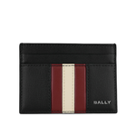 BALLY  Mythos 再生皮革紅白條紋卡片夾/名片夾 / 黑色, , large