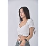 (S) 【安于晴Charlene私服】zara質感修身短版V領白色短袖上衣二手衣, , large