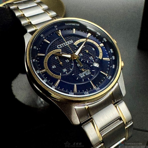[星晴錶業]CITIZEN手錶,42mm,CI00024寶藍色錶面銀錶殼金銀相間精鋼錶帶款