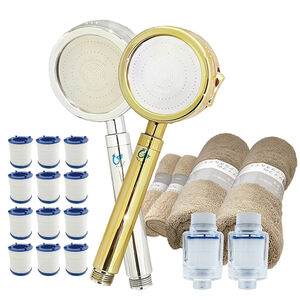 金牌川之舞WH388三段增壓蓮蓬頭2支(銀色款)+PP除氯過濾器2個+雪尼爾大浴巾2條+毛巾2條+濾芯12顆 水呼呼冬浴套裝超值組