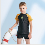 Monina, Made in Taiwan, Children's Short-Sleeve Two-Piece Sun Protection Swimsuit, Dinosaur Yellow, Suitable for Both Boys and Girls, , large