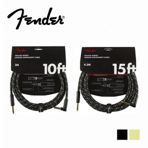 Fender Deluxe SL Tweed IL 樂器導線 3 / 4.5M 黑/黃編織款【敦煌樂器】