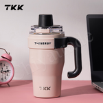 【TKK】T-One 彈蓋冰壩杯 316不鏽鋼x陶瓷噴塗 直飲+吸管 保冰保溫 運動隨身杯 1200ML(握把式)-霞光藍, , large