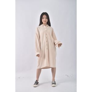 (F) jineilai棉質排扣純棉杏色洋裝二手衣