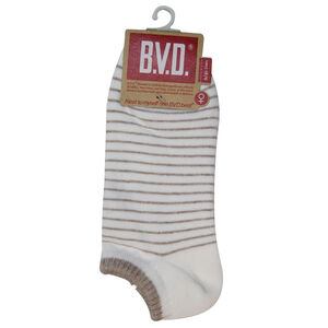 BVD條紋毛巾底女踝襪(白)